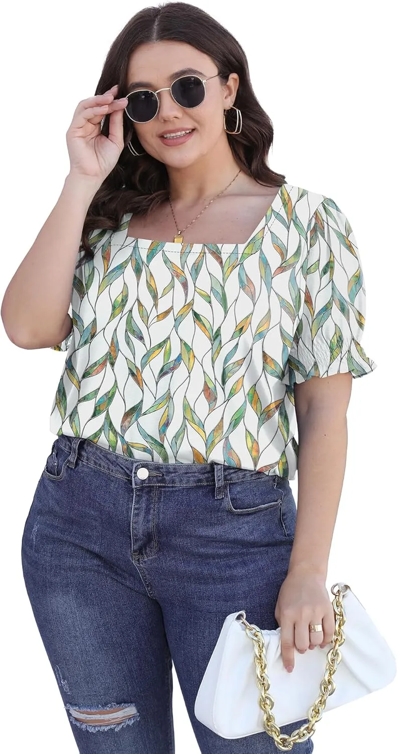 WEESO Womens Summer Tops 2025 Trendy Square Neck Blouses Short Puff Sleeve Shirts