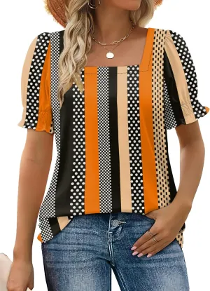 WEESO Womens Summer Tops 2025 Trendy Square Neck Blouses Short Puff Sleeve Shirts