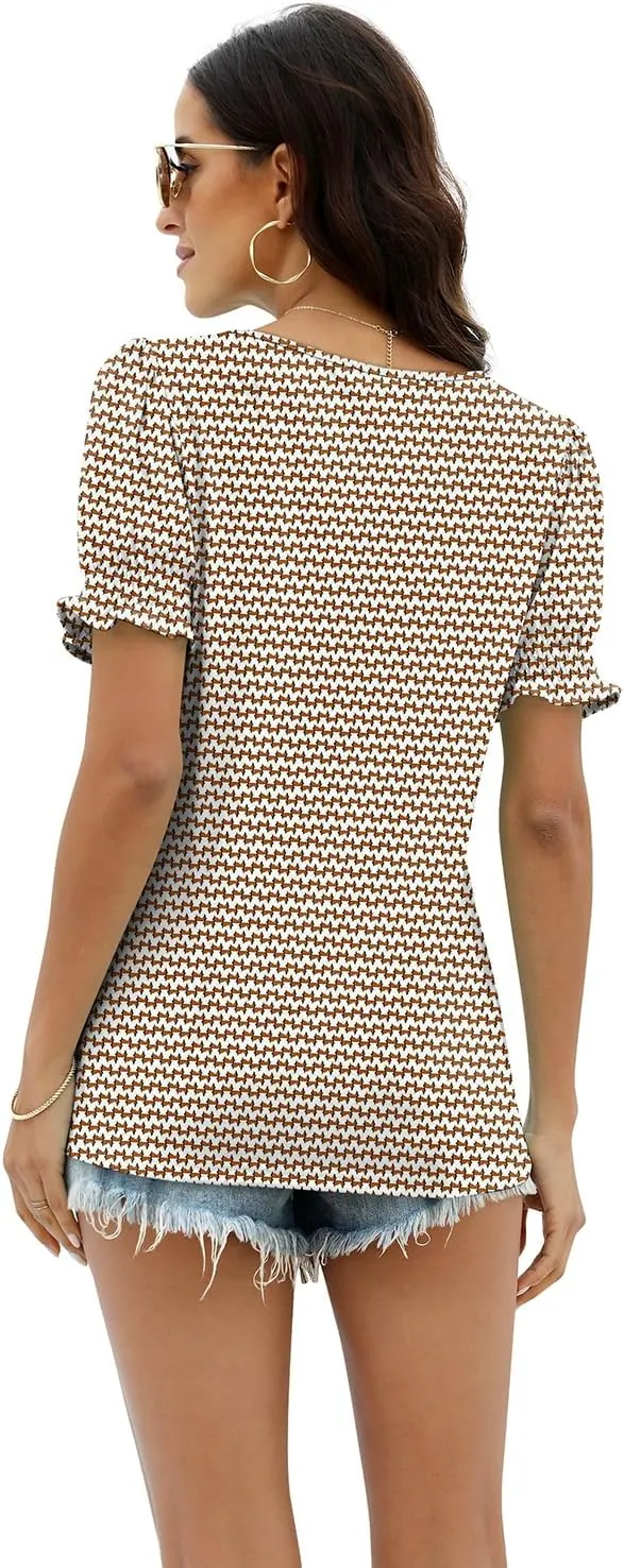 WEESO Womens Summer Tops 2025 Trendy Square Neck Blouses Short Puff Sleeve Shirts