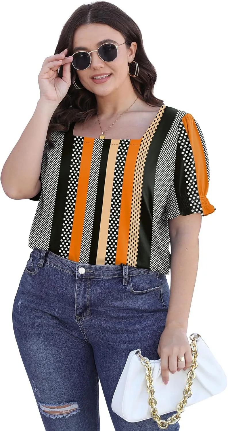 WEESO Womens Summer Tops 2025 Trendy Square Neck Blouses Short Puff Sleeve Shirts