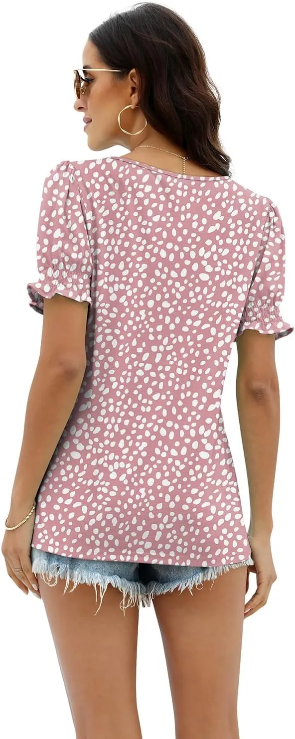 WEESO Womens Summer Tops 2025 Trendy Square Neck Blouses Short Puff Sleeve Shirts