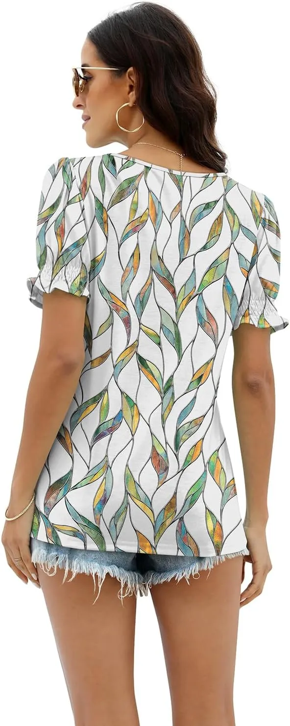 WEESO Womens Summer Tops 2025 Trendy Square Neck Blouses Short Puff Sleeve Shirts