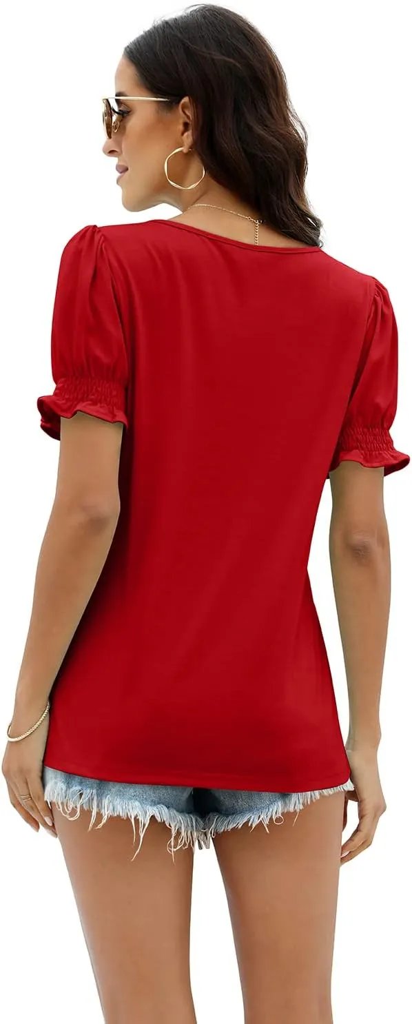 WEESO Womens Summer Tops 2025 Trendy Square Neck Blouses Short Puff Sleeve Shirts
