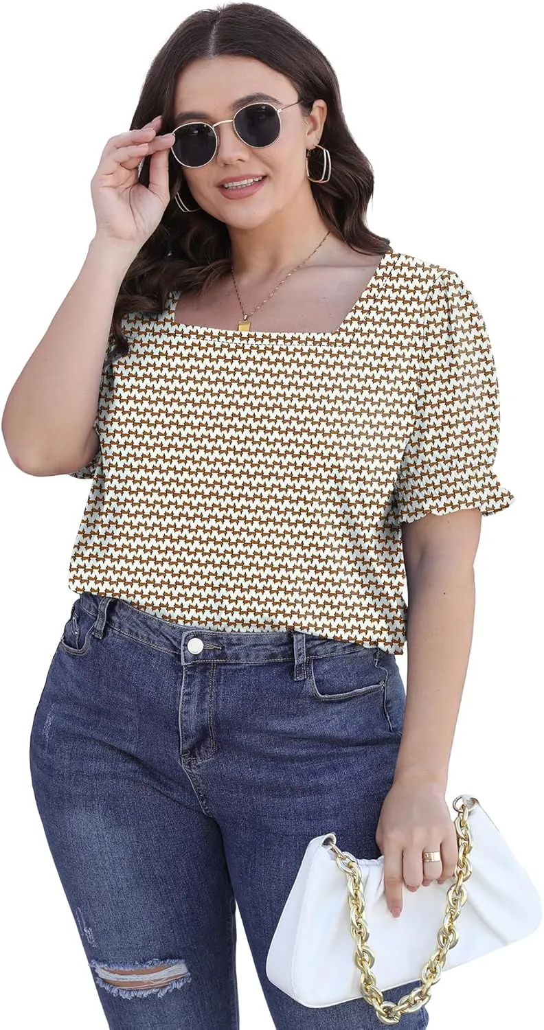 WEESO Womens Summer Tops 2025 Trendy Square Neck Blouses Short Puff Sleeve Shirts