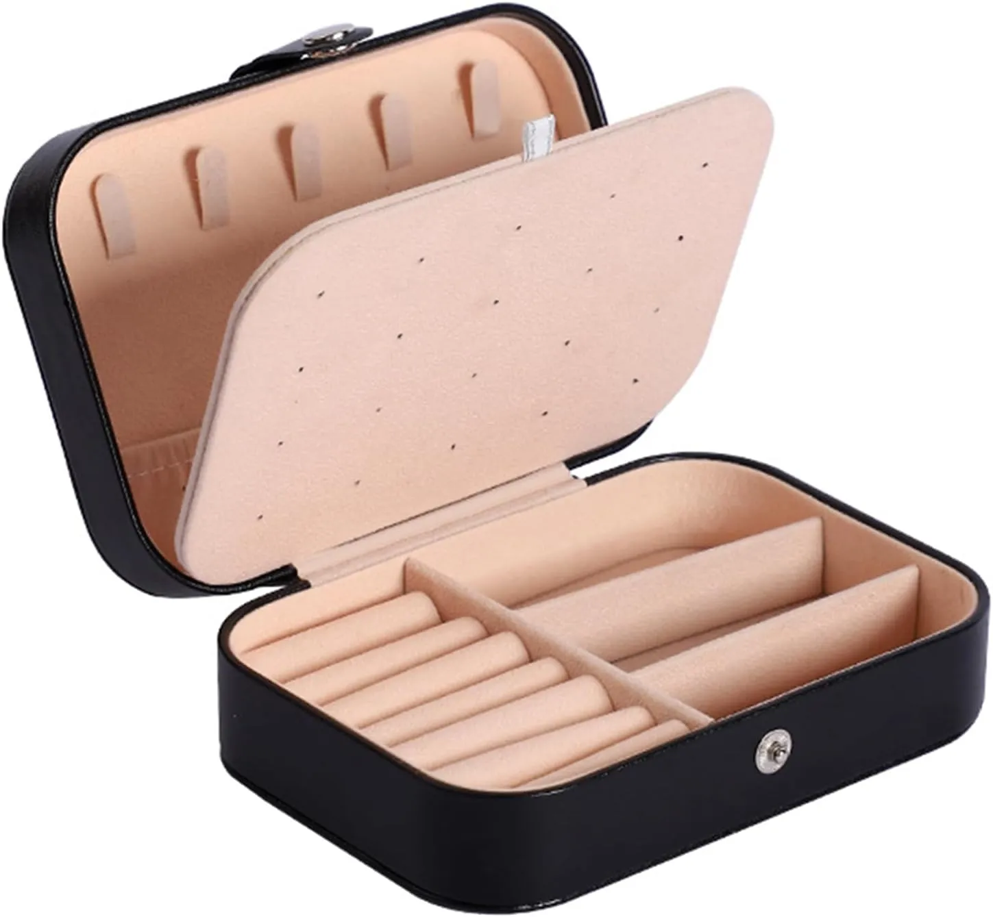 Wesoke Jewelry Travel Case, PU Leather Small Jewelry Organizer Box, Portable Double Layer Jewelry Display Storage Holder Boxes for Womens Ring Pendant Earring Necklace Bracelet (Black)
