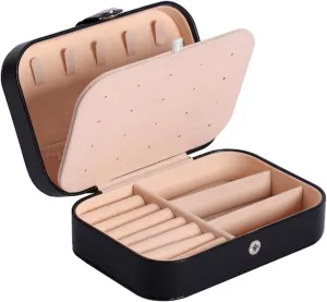 Wesoke Jewelry Travel Case, PU Leather Small Jewelry Organizer Box, Portable Double Layer Jewelry Display Storage Holder Boxes for Womens Ring Pendant Earring Necklace Bracelet (Black)