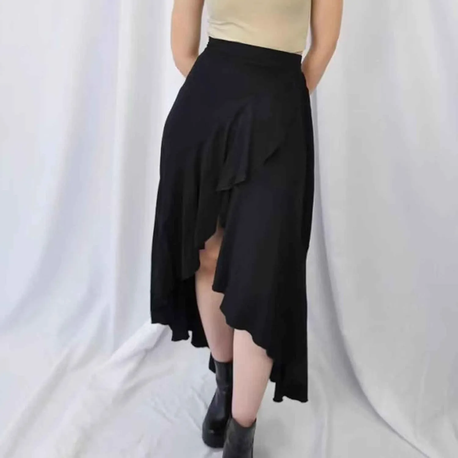 Western Skirts for Women Midi Ruffle Summer Skirt High Waisted Wrap Flowy Skirts High-Low A Line Gothic Skirts