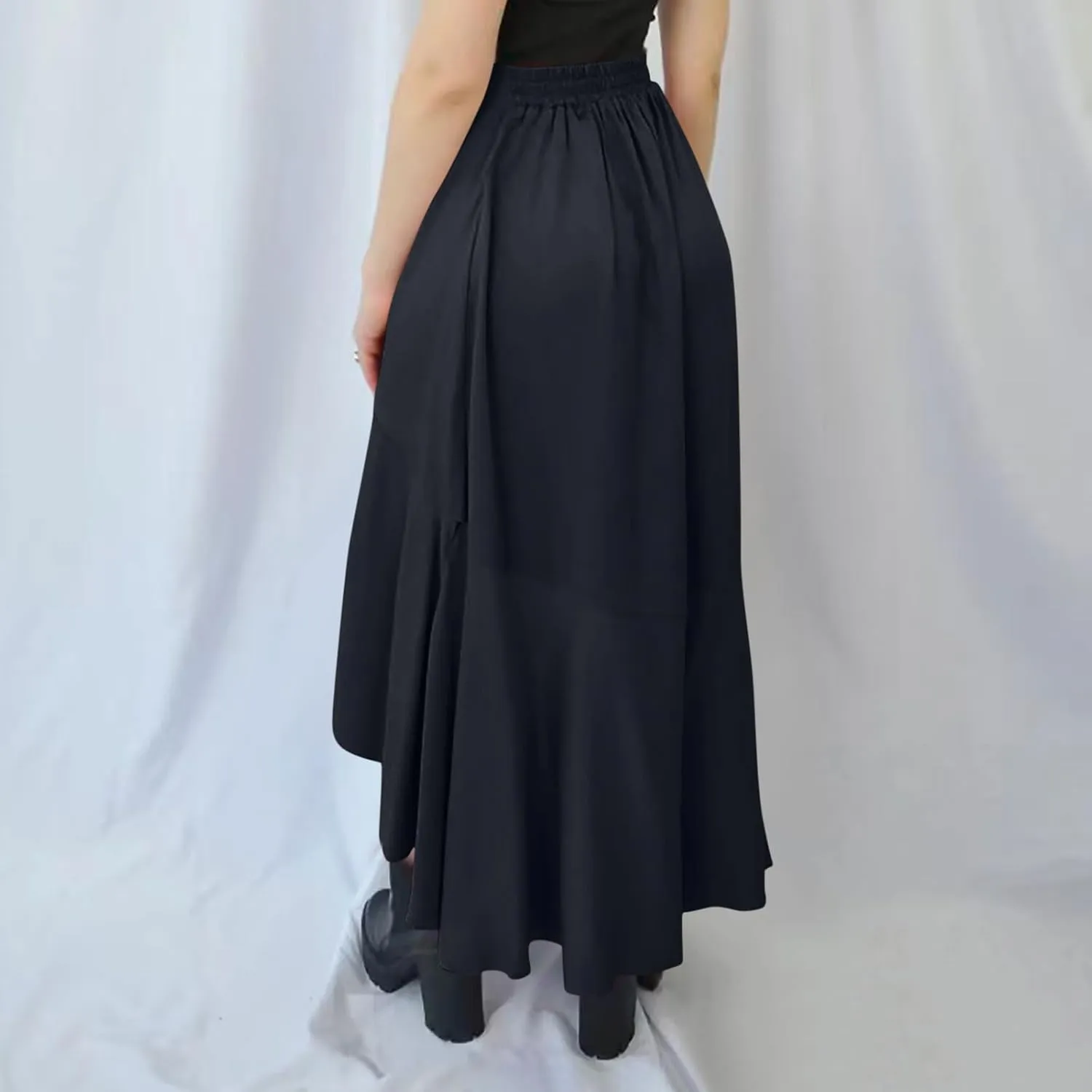 Western Skirts for Women Midi Ruffle Summer Skirt High Waisted Wrap Flowy Skirts High-Low A Line Gothic Skirts