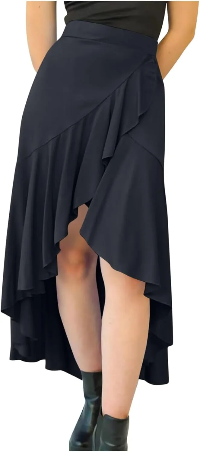 Western Skirts for Women Midi Ruffle Summer Skirt High Waisted Wrap Flowy Skirts High-Low A Line Gothic Skirts