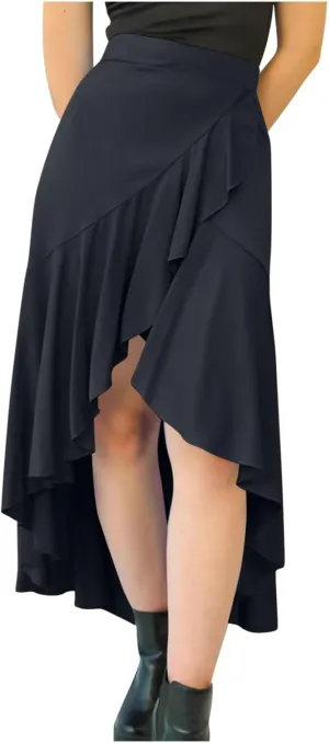 Western Skirts for Women Midi Ruffle Summer Skirt High Waisted Wrap Flowy Skirts High-Low A Line Gothic Skirts