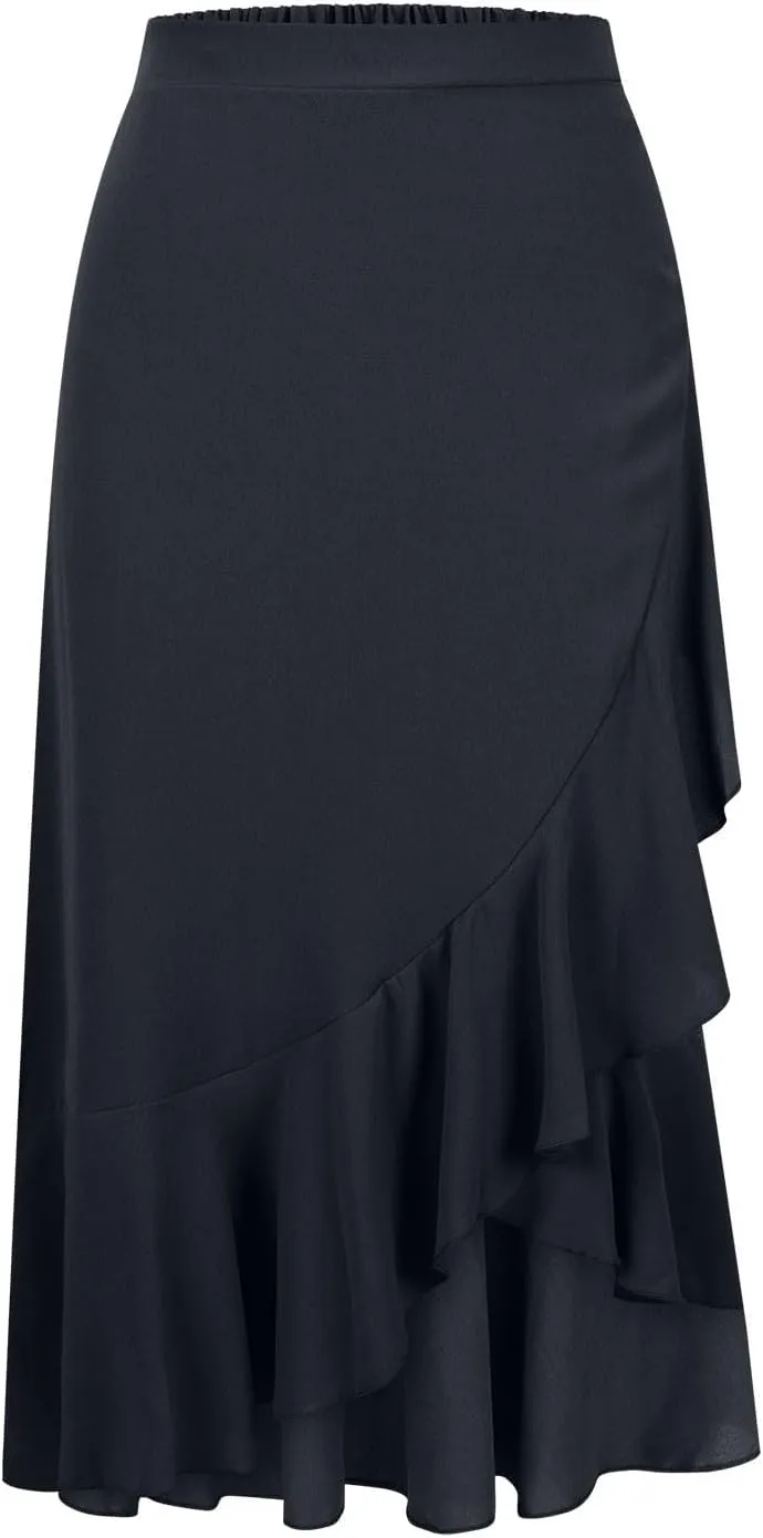 Western Skirts for Women Midi Ruffle Summer Skirt High Waisted Wrap Flowy Skirts High-Low A Line Gothic Skirts