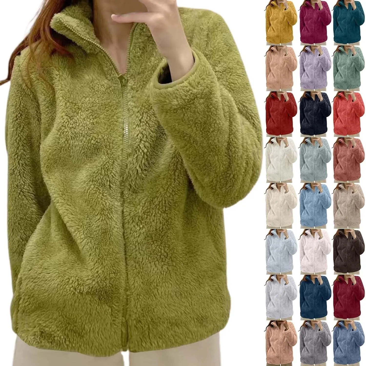 Winter Coats for Women Fuzzy Fleece Jacket Zip up Fuzzy Casual Coats Fashion Winter Outerwear Clothes with Pockets