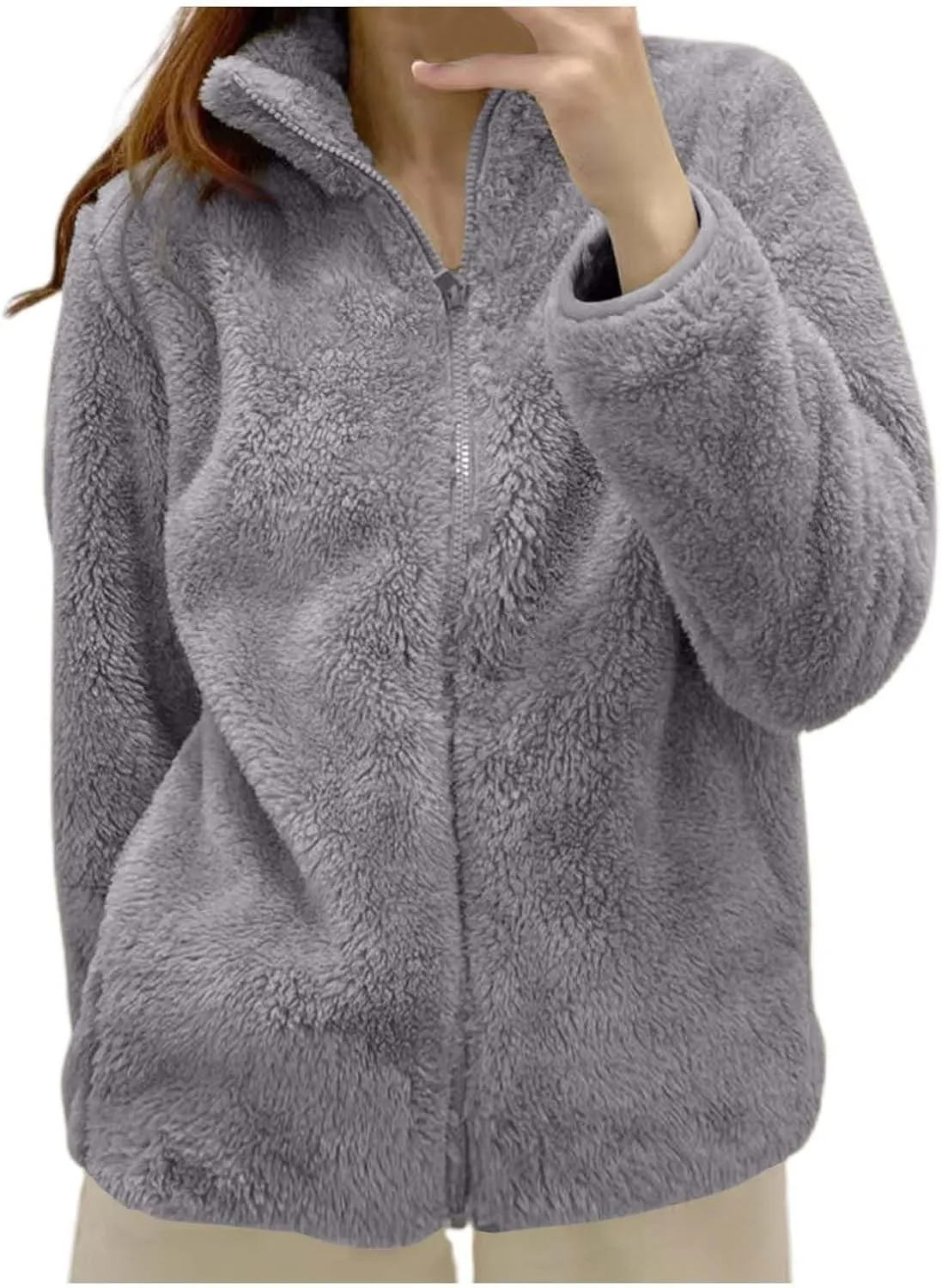 Winter Coats for Women Fuzzy Fleece Jacket Zip up Fuzzy Casual Coats Fashion Winter Outerwear Clothes with Pockets