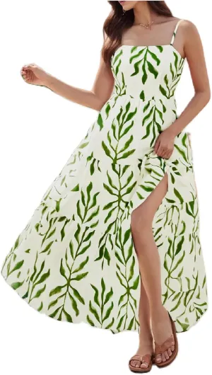 Women Bohemian Floral Maxi Dress Spaghetti Strap Backless Graphic Long Flowy Dress Summer Vacation Beach Sundress