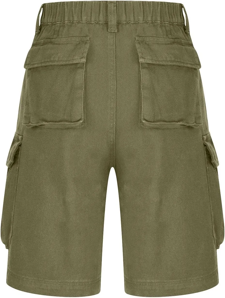 Women Cargo Jean Bermuda Shorts Knee Length Multi-Pockets Pull On Denim Short High Waisted Stretchy Hiking Golf Jorts