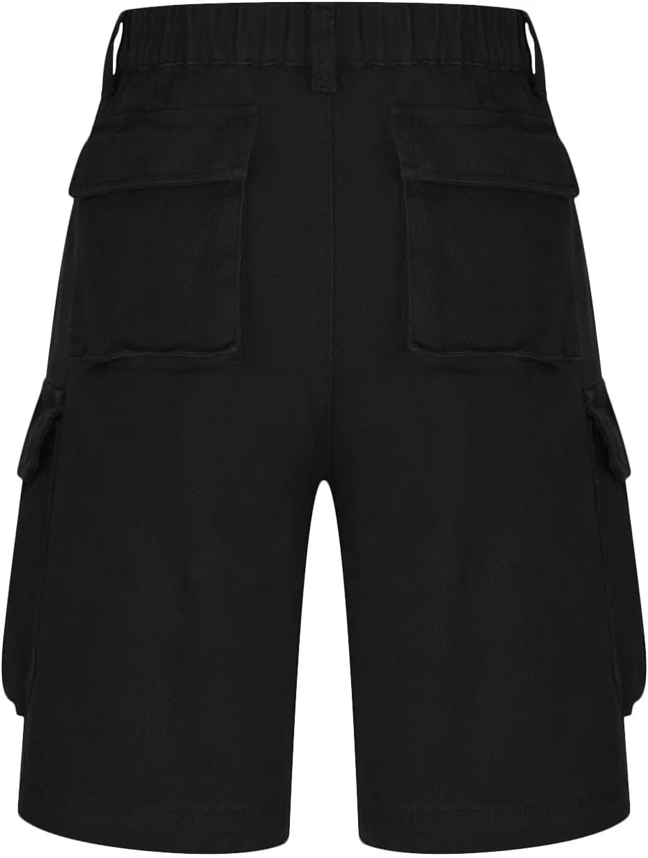 Women Cargo Jean Bermuda Shorts Knee Length Multi-Pockets Pull On Denim Short High Waisted Stretchy Hiking Golf Jorts