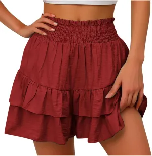Women Casual Ruffle Shorts High Rise Bermuda Short Pant Trendy Flowy Shorts Summer Holiday Beach Pleated Mini Skirt