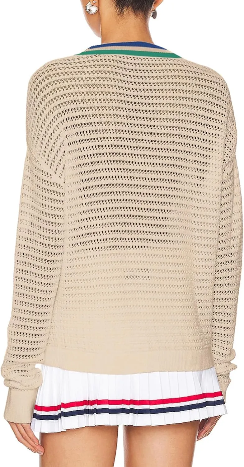 Women Crochet Lightweight Cardigan Cover Up Open Front Long Sleeve Summer Cardigans
