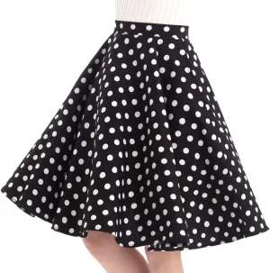 Women Elegant Pleated Vintage Floral Midi Skirt Ladies 50's 60's Polka Dot A Line Flared Skirts Knee Length Skater Skirt