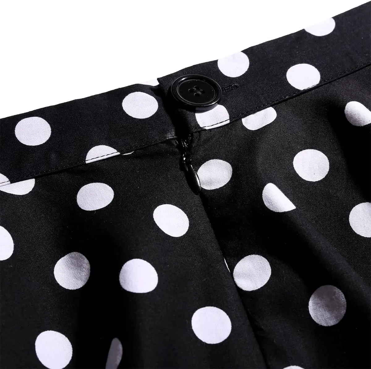 Women Elegant Pleated Vintage Floral Midi Skirt Ladies 50's 60's Polka Dot A Line Flared Skirts Knee Length Skater Skirt