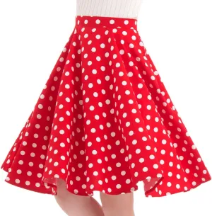 Women Elegant Pleated Vintage Floral Midi Skirt Ladies 50's 60's Polka Dot A Line Flared Skirts Knee Length Skater Skirt