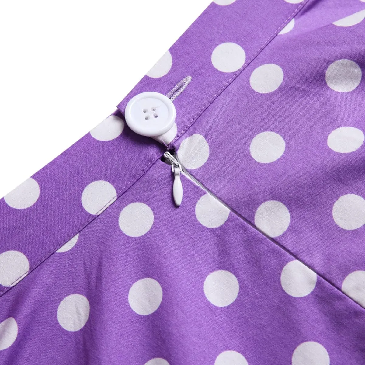 Women Elegant Pleated Vintage Floral Midi Skirt Ladies 50's 60's Polka Dot A Line Flared Skirts Knee Length Skater Skirt