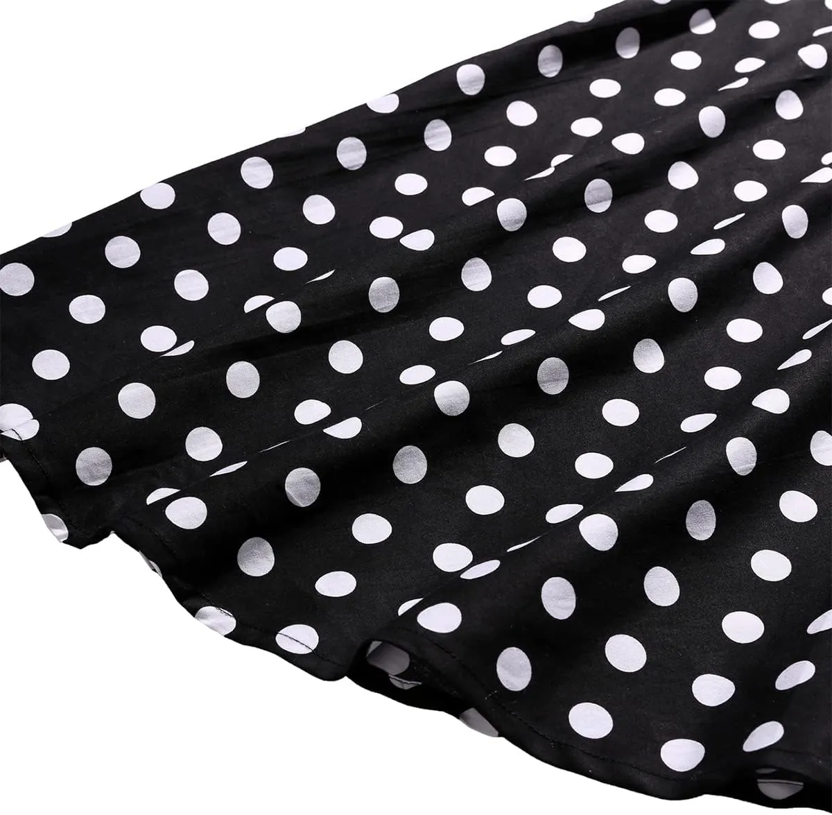 Women Elegant Pleated Vintage Floral Midi Skirt Ladies 50's 60's Polka Dot A Line Flared Skirts Knee Length Skater Skirt