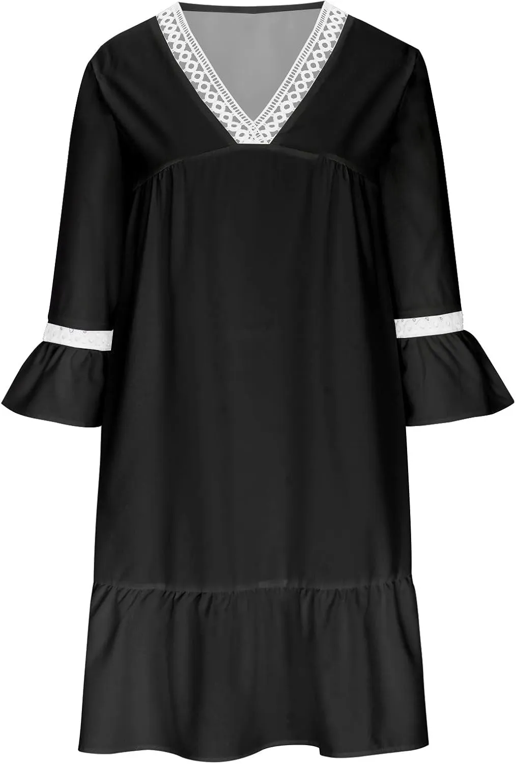 Women Floral Sleeve Ruffle Mini Dresses Sexy Lace Crochet V Neck Smocked Dress Summer Casual Pleated Swing Sundress