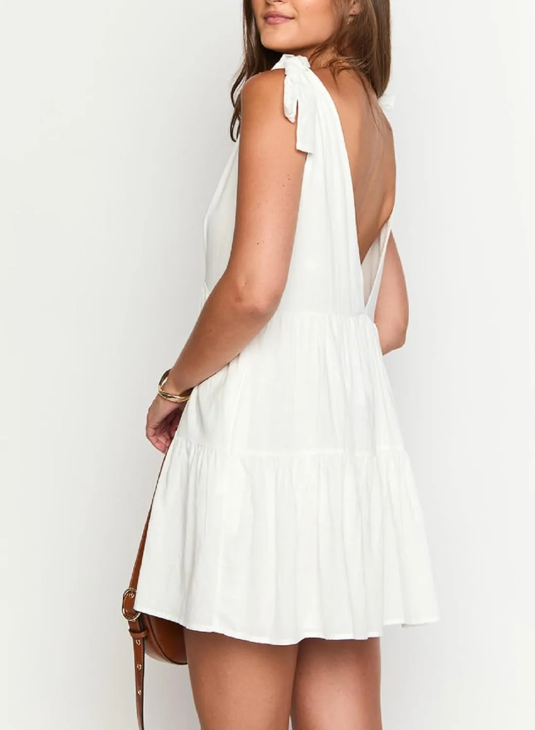 Women Floral Tie Shoulder Mini Dress Bow Ruffle Flowy Babydoll Dress Y2k Summer Boho Beach Vocation Short Sundress