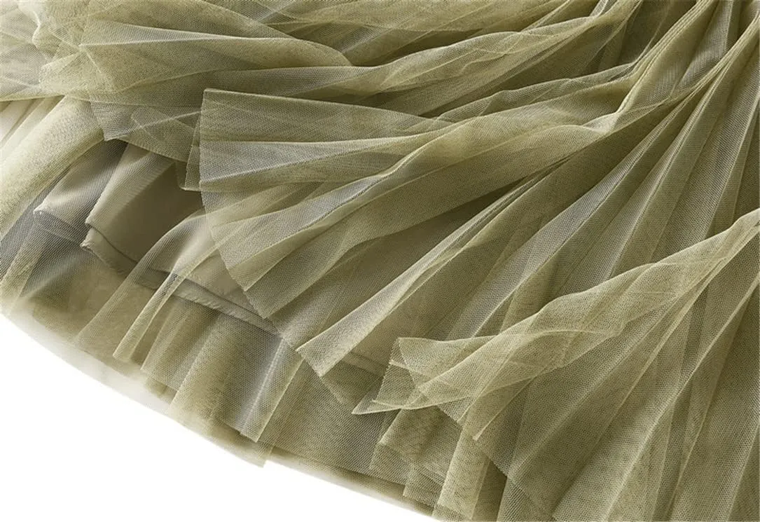 Women High Waist Midi Long Thin A-Line Mesh Pleated Skirts
