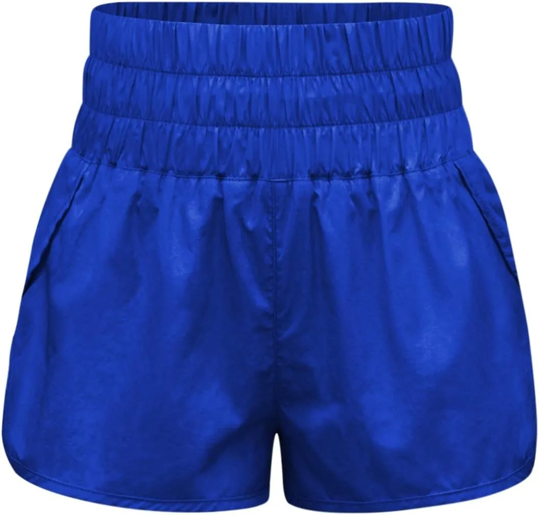 Women High Waisted Flowy Shorts Trendy Pleated Smocked Waist Side Slit Trouser Park Workout Cycling Casual Sweatpants