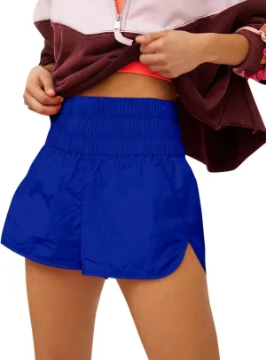 Women High Waisted Flowy Shorts Trendy Pleated Smocked Waist Side Slit Trouser Park Workout Cycling Casual Sweatpants