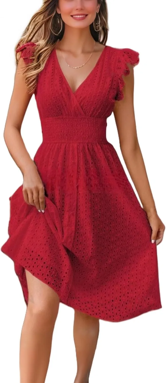 Women Summer Dresses Sleeveless V Neck Midi Beach Casual Dress Trendy Ladies Cute Sundress