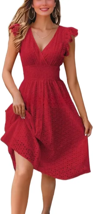 Women Summer Dresses Sleeveless V Neck Midi Beach Casual Dress Trendy Ladies Cute Sundress
