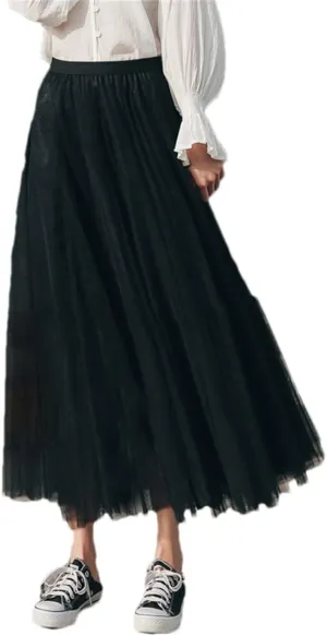 Women Tulle Pleated Skirt Party Midi Mesh Skirt