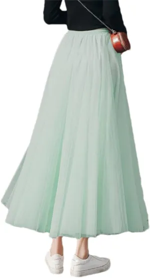 Women Tulle Pleated Skirt Party Midi Mesh Skirt