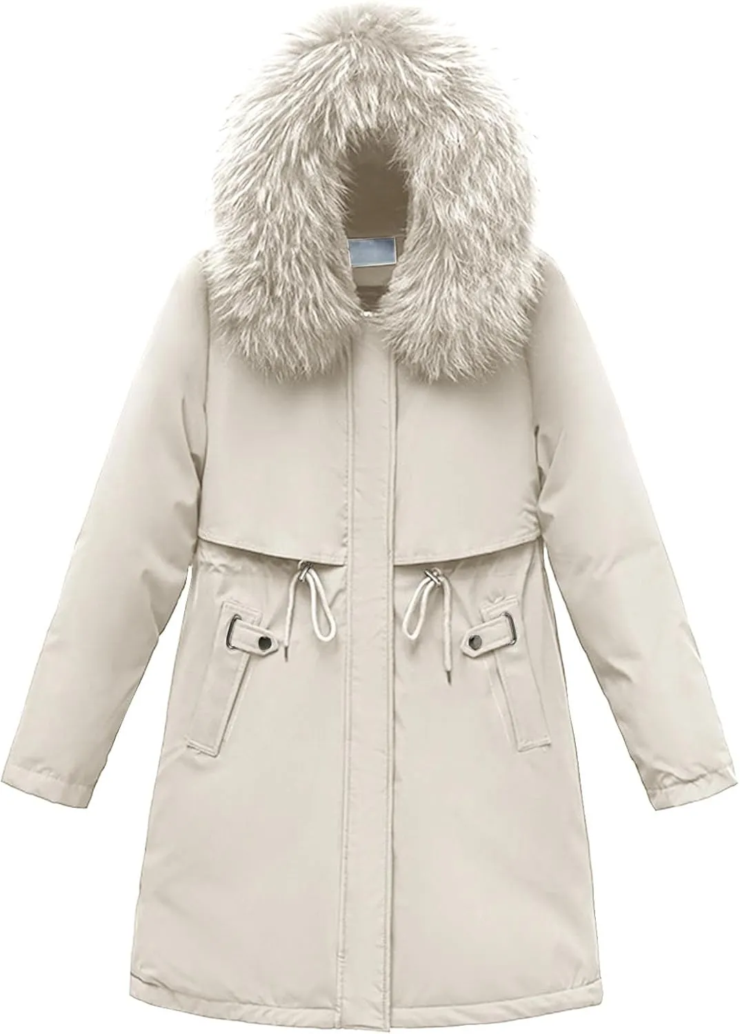 Women Winter Coats Solid Thicken Fleece Cotton Jackets Zipper Long Sleeve Down Coats with Pockets Outerwear