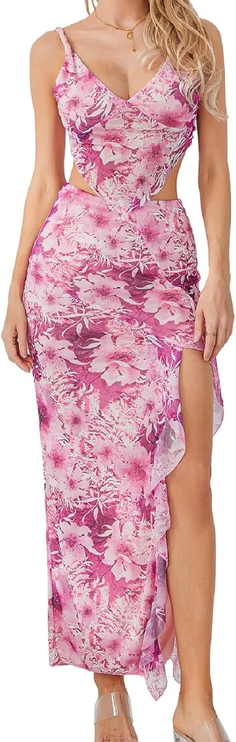 Women Y2k 2 Piece Maxi Skirts Set Halter Cami Crop Tops Ruffle Long Skirts Mesh Outfits Beachwear