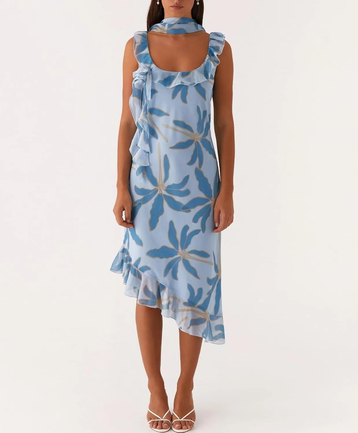 Women Y2K Floral Smocked Maxi Dress V Neck Patchwork Lace Flowy Cami Long Dress Cute Boho Tiered Beach Sundress
