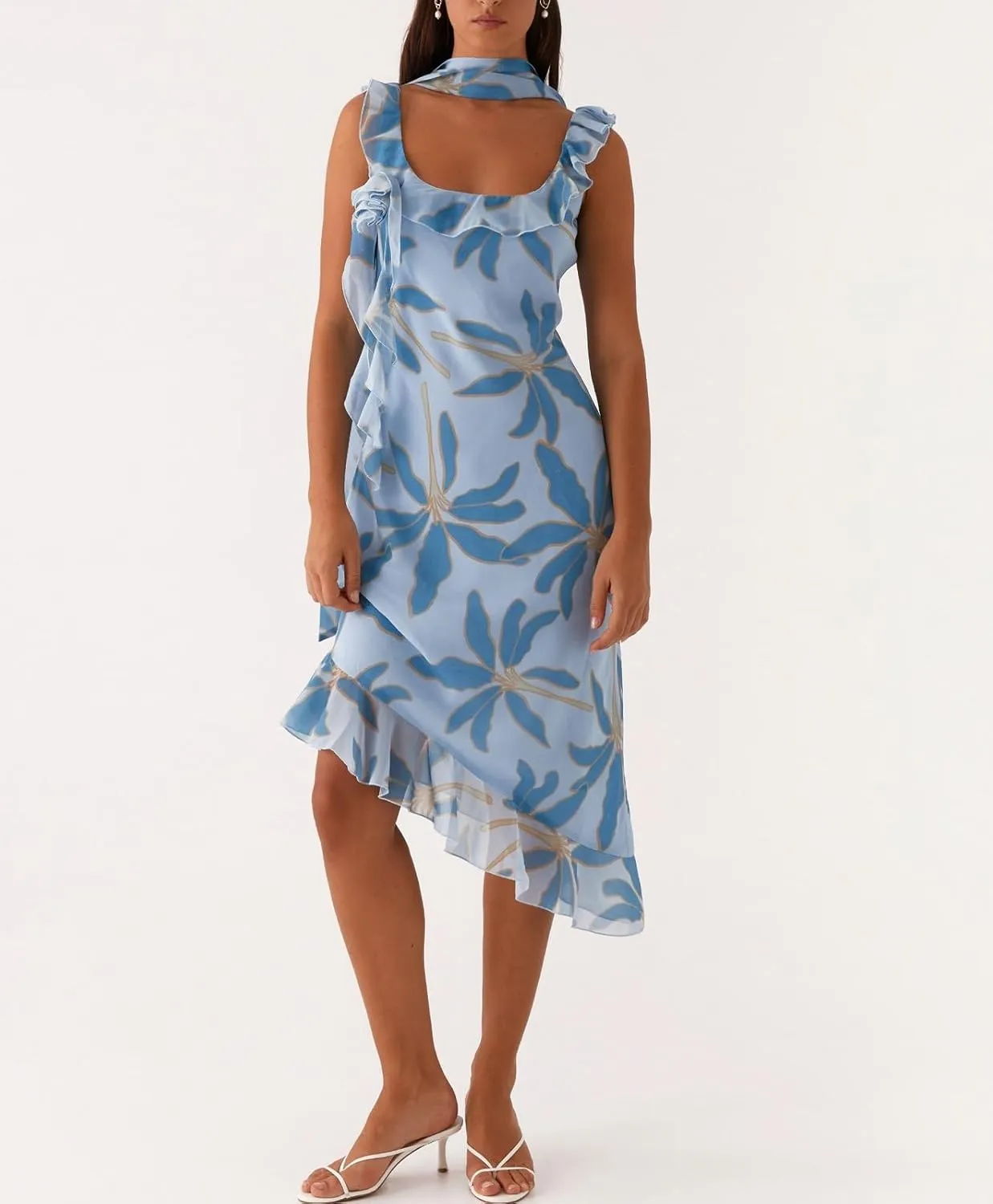 Women Y2K Floral Smocked Maxi Dress V Neck Patchwork Lace Flowy Cami Long Dress Cute Boho Tiered Beach Sundress