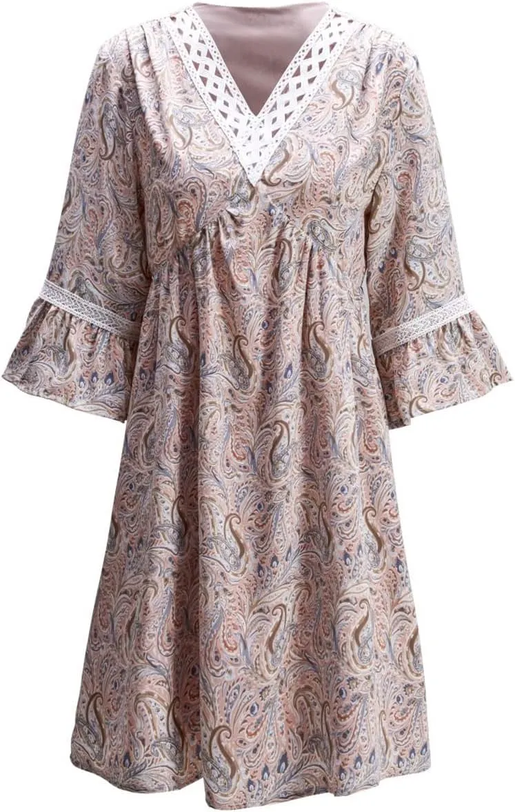 Womens 2023 Spring Summer Deep V Neck Ruffle Long Sleeve Floral Print Mini Dress