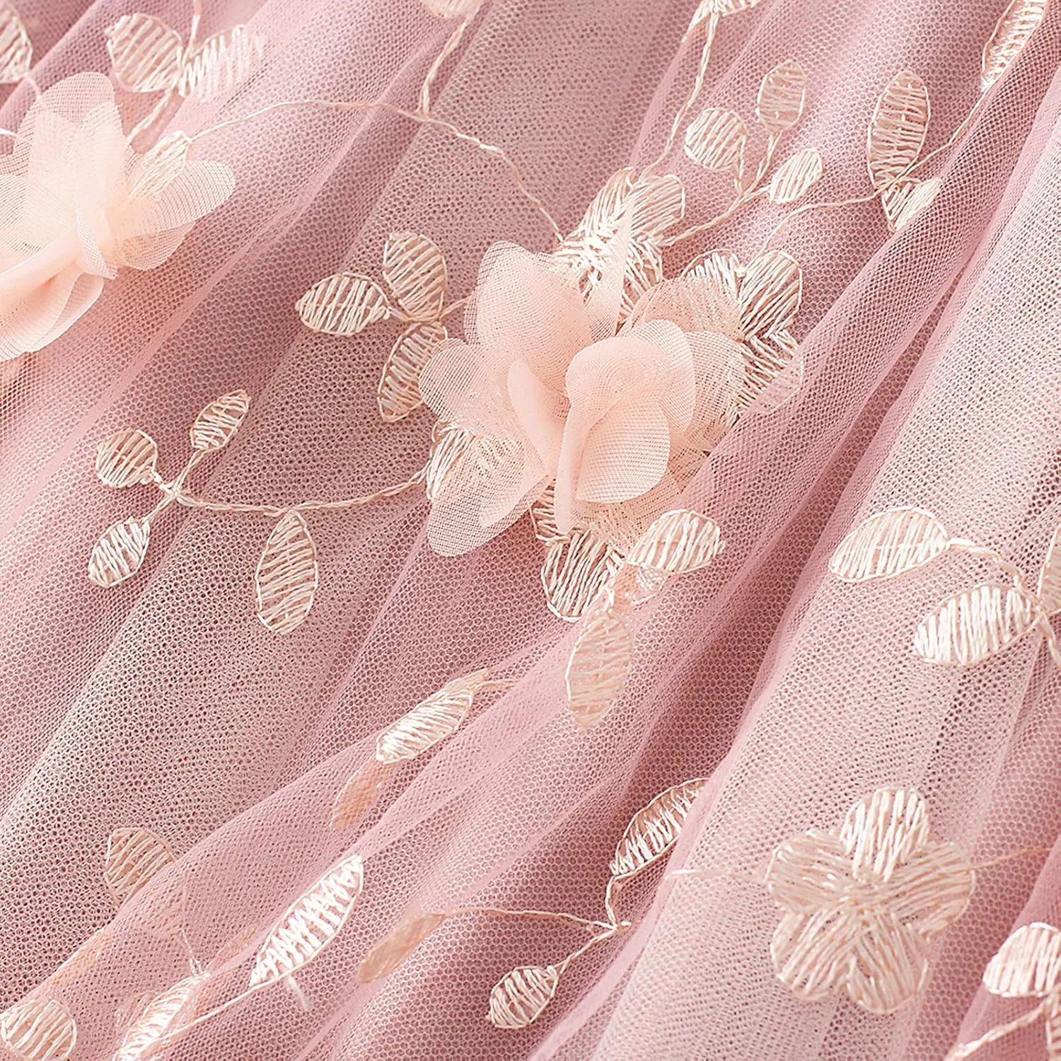 Women's 3D Floral Butterfly Embroidery Tulle Skirts Layered Elastic High Waist Tutu Midi Pleated Mesh A-Line Skirt