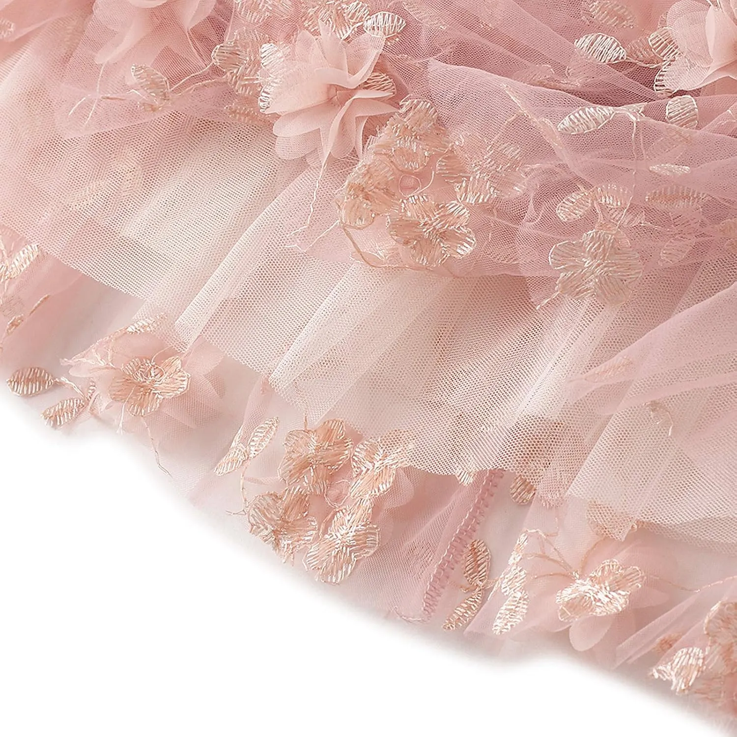 Women's 3D Floral Butterfly Embroidery Tulle Skirts Layered Elastic High Waist Tutu Midi Pleated Mesh A-Line Skirt
