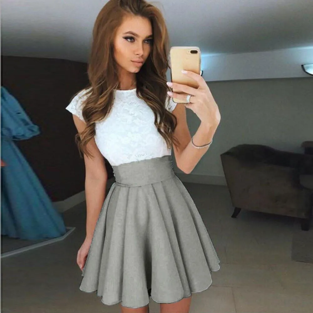 Women's A Line Midi Skirts Ruffle Solid Party Cocktail Mini Skirt Ladies Summer Skirt Pleated Skirts for Party