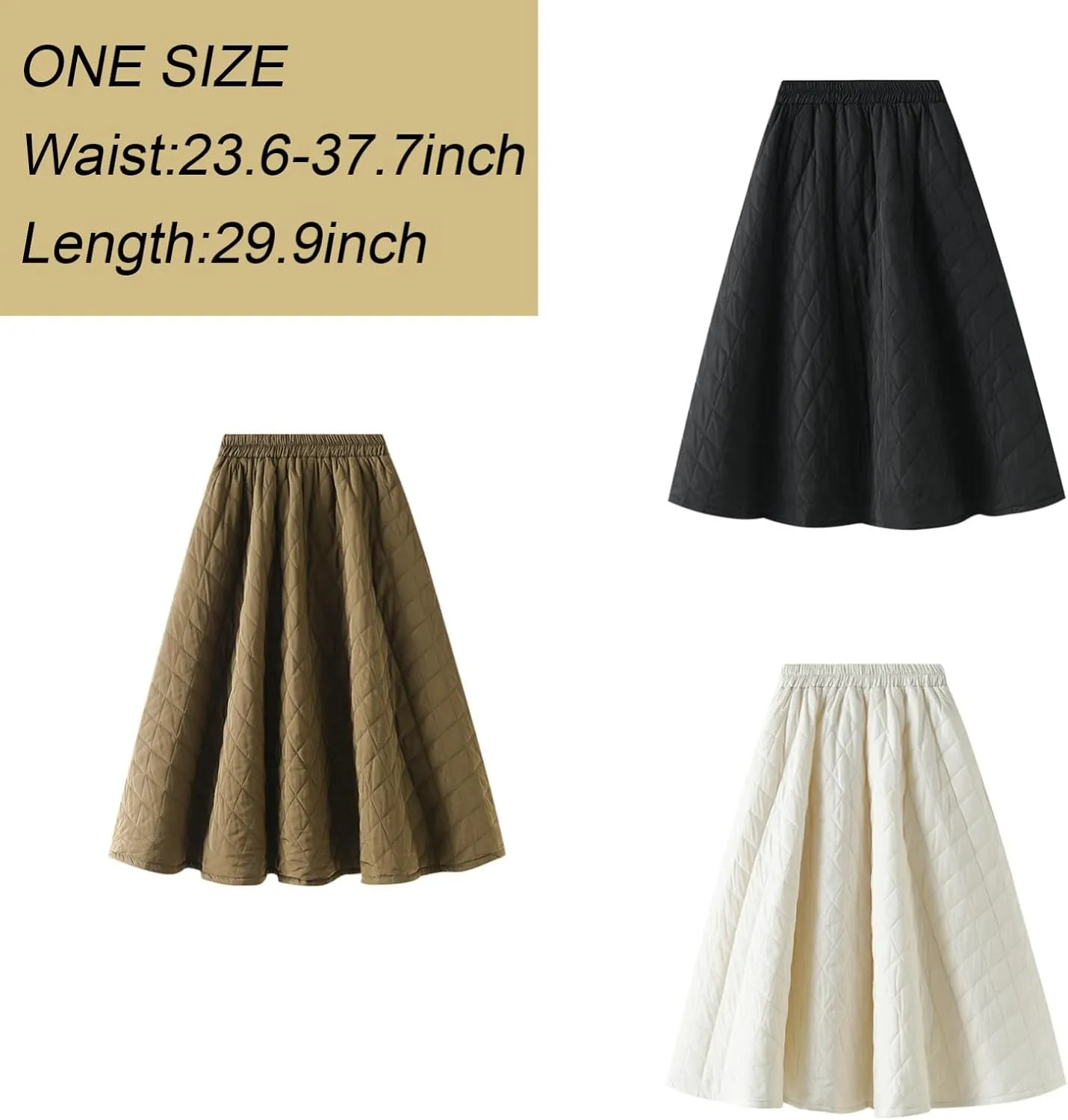 Women's A-Line Warm Skirt Casual Girl Elastic High Waist Midi Skirt Winter Fall Thicken Pleated Flared Skirt