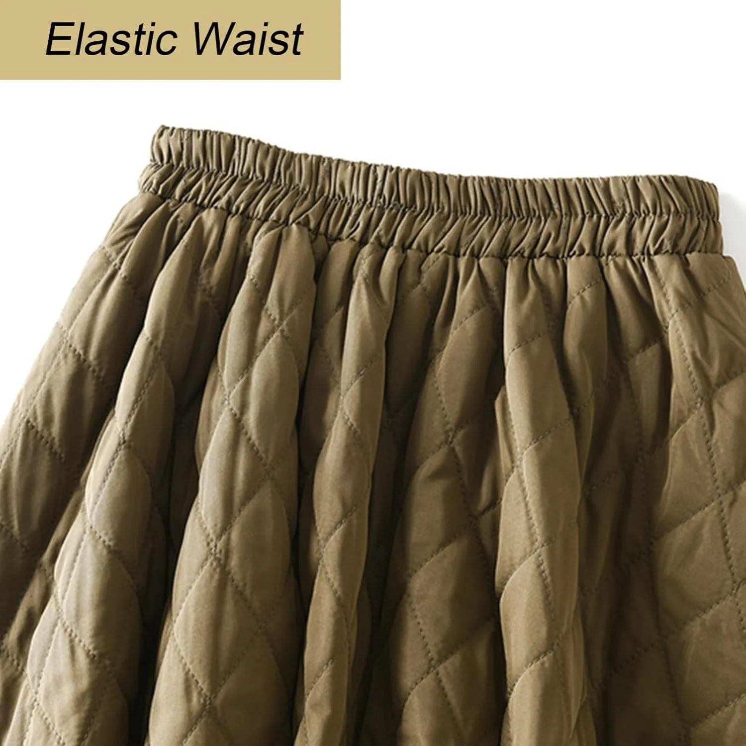 Women's A-Line Warm Skirt Casual Girl Elastic High Waist Midi Skirt Winter Fall Thicken Pleated Flared Skirt