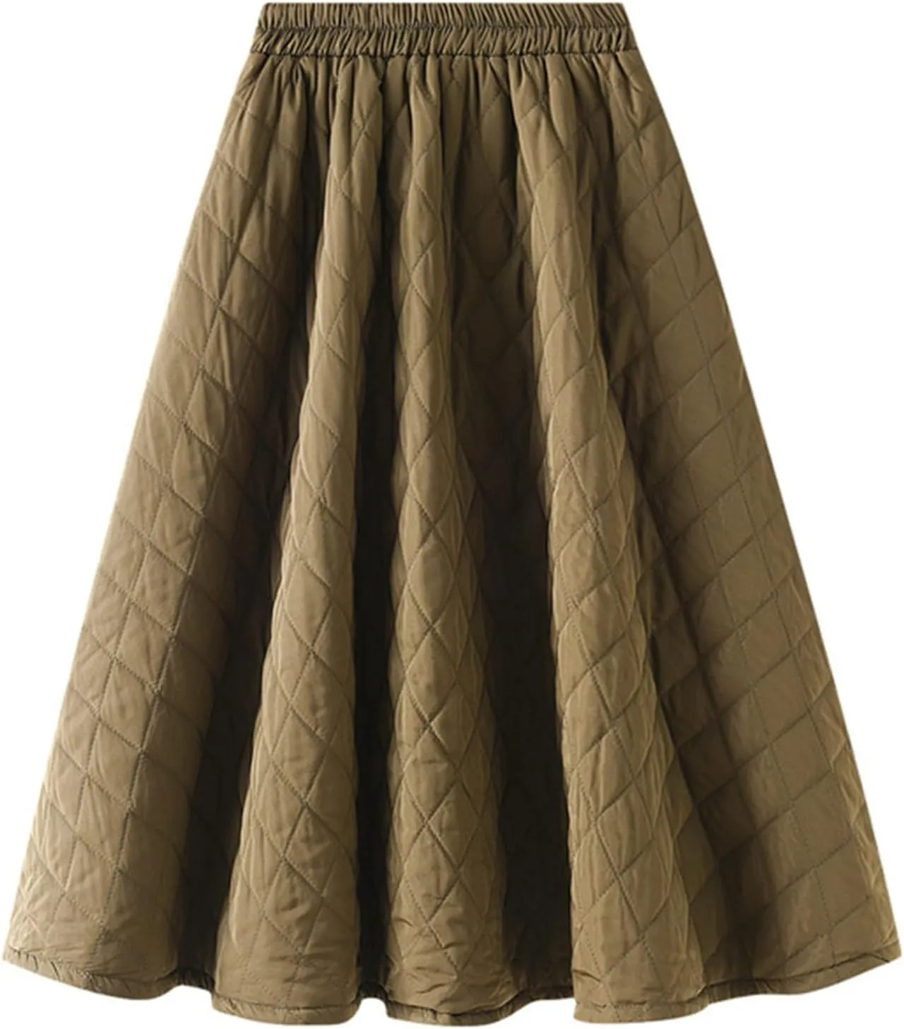 Women's A-Line Warm Skirt Casual Girl Elastic High Waist Midi Skirt Winter Fall Thicken Pleated Flared Skirt