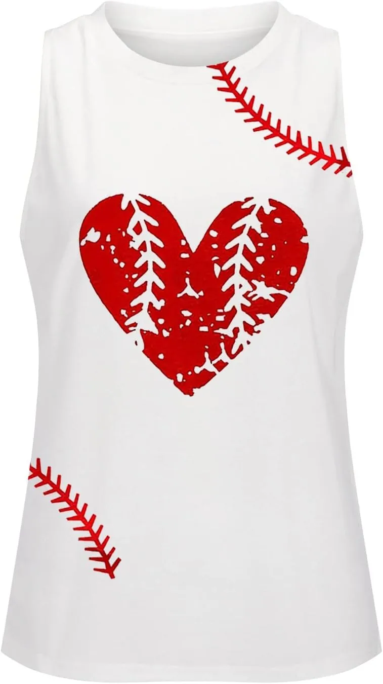 Womens Baseball Tank Top 2024 Casual Sleeveless Cute Heart Baseball Love Graphic Game Day Summer Loose Vest Tops