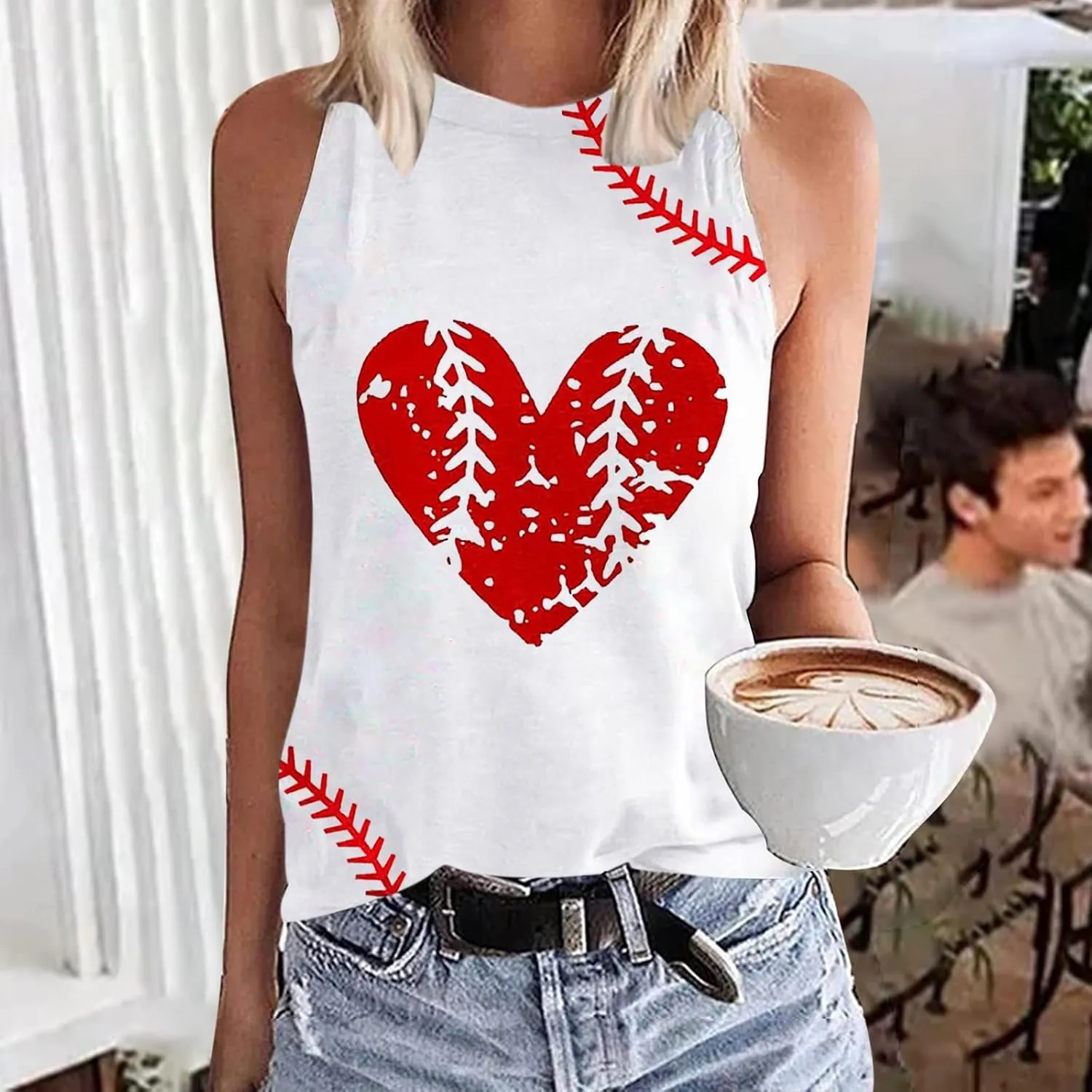 Womens Baseball Tank Top 2024 Casual Sleeveless Cute Heart Baseball Love Graphic Game Day Summer Loose Vest Tops