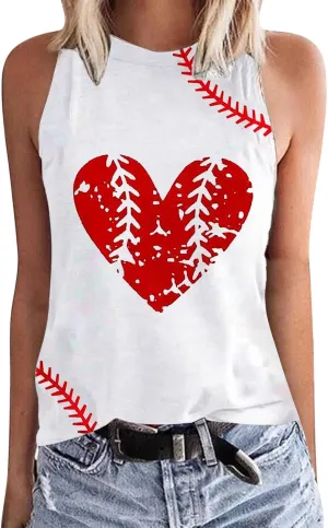 Womens Baseball Tank Top 2024 Casual Sleeveless Cute Heart Baseball Love Graphic Game Day Summer Loose Vest Tops